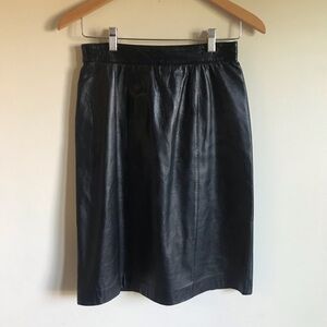 Vintage 100% Leather Midi Skirt By Fur Town Black Mobwife Biker Moto Size Small